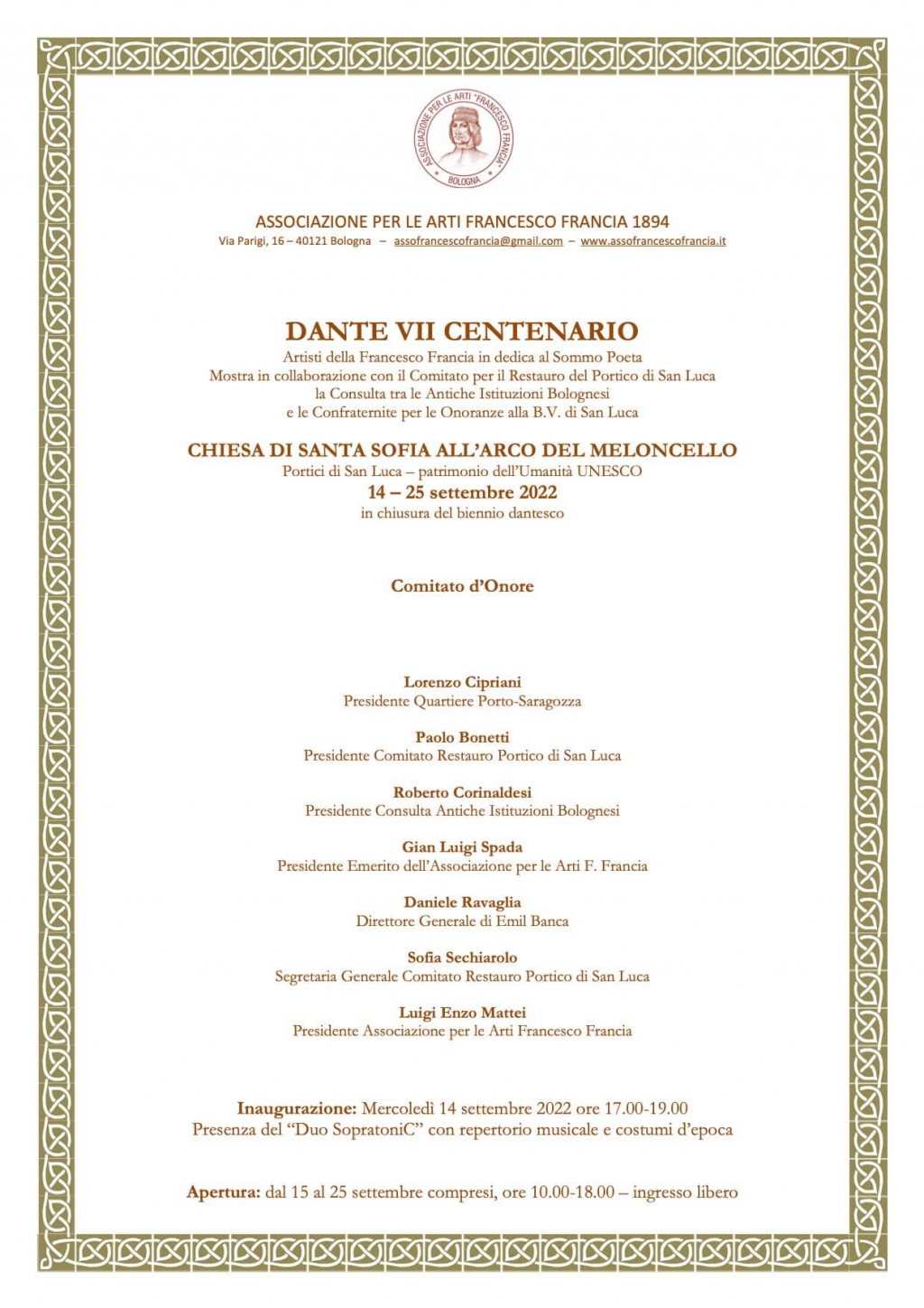 Mostra in Chiesa Santa Sofia all'Arco del Meloncello - 14-25 Settembre 2022